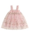 Peachy Pink Embroidered Floral Tulle Dress
