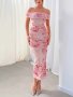 Marble Print Off Shoulder Bodycon Dress Elegant Ruched Split Midi Dress Women's Clothing For Party Dressing