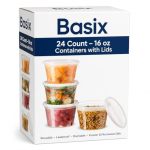 Basix 24 Count 16 Oz Combo Disposable Plastic Deli Food Storage Containers With Plastic Lids Leakproof Great For Thanksgiving Me