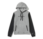 Women’s Faux Leather Sleeve Pullover Hoodie – Colorblock – Medium Grey Heather & Harley Black
