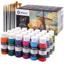 24 Colours Acrylic Paint Set & 10PC Paint Brush Set - 59ML Bottles