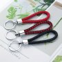 Pu Leather Braided Rope Keychain With Metal Ring - Fashionable Handmade Pendant For Purse Car Keys Men's Gift Accessories - Durable Bag Chain Decor