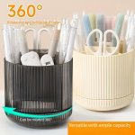 360 Rotatable Pencil Holder With Multiple Slots - Varnished Finish Large Capacity Desk Organizer For Office Supplies Makeup Brus