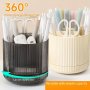 360 Rotatable Pencil Holder With Multiple Slots - Varnished Finish Large Capacity Desk Organizer For Office Supplies Makeup Brushes Eyebrow Pencil & Lipstick Storage