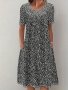 Boho Floral Print Dual Pockets Dress Casual Crew Neck Short Sleeve Dress Women's Clothing