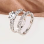 Luxury Zirconia Eternity Band Ring 2PCS SET 18K Gold Plated Delicate Jewelry Party Wedding Engagement Decor For Women Girls Gift