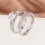 Luxury Zirconia Eternity Band Ring 2pcs/Set 18K Gold Plated Delicate Jewelry Party Wedding Engagement Decor For Women Girls Gift