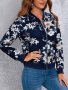 Flounce Print Zip-up Jacket Casual Long Sleeve Bomber Jacket For Spring & Fall Women's Clothing