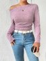 Solid Asymmetrical Neck Ruched T-Shirt Casual Long Sleeve Top For Spring & Fall Women's Clothing