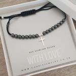 Rhema 925 Sterling Silver Cross Bracelet Natural Stone Size: Adjustable 12-24CM
