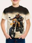 Stylish Motorcycle Rider 3D Print Short Sleeve T-shirts For Boys - Cool Lightweight And Comfy Summer Clothes