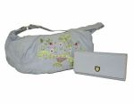 Fino Suede Embroidered Fashion Bag & Purse Set Light Blue