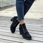 Women's Chunky Heeled Booties Solid Color Lace Up & Side Zipper High Heels All-match Ankle Boots