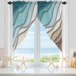 Bemigo Swag Valances For Windows Ombre Stripes Turquoise Brown Rod Pocket Kitchen Window Curtains Over Sink Abstract Striped Swa