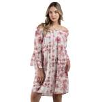 Floral Elasticated Neckline Midi Dress - Rose S m