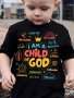 Colorful Letter I Am A Child Of God Letter Print Boys Creative T-Shirt Casual Lightweight Comfy Short Sleeve Tee Tops Boys Clothes For Summer