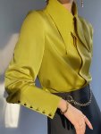 Solid Color Button Front Shirt Elegant Long Sleeve Collared Blousefor Spring & Fall Women's Clothing