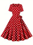 Polka Dot A Line Dress Vintage Squared Neck Short Sleeve Party Dress Women's Clothing