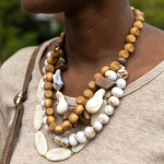 Layered Wooden Bead Necklace - Beige Free