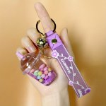 1PC Acrylic Boba Tea Cup Keychain For Men Car Keyring Pendant Acrylic Liquid Candies Floating Bottle Keychain Backpack Clip Cute
