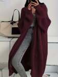 Solid Color Open Front Knitted Cardigan Casual Long Sleeve Length Cardigan For Spring & Fall Women's Clothing