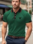 Men's Contrast Collar Design Short Sleeve Lapel Golf Shirts Casual Style Slight Stretch Regular Fit Summer Tops Summer Golf Shir