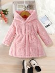 Baby's Warm Bear Jacquard Hooded Fuzzy Long Sleeve Dress Infant & Toddler Girl's Dress For Fall Winter