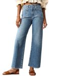 Cicy Bell Womens High Waisted Cropped Jeans Trendy Stretchy Baggy Straight Leg Raw Hem Capri Denim Pants Wash Blue