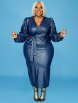 Plus Size Solid Two-piece Set Long Sleeve Lace Up Top & Skirt Outfits Women's Plus Sizeclothing