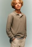 Long-sleeved Cotton Piqu Polo Shirt - Beige