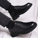 Fashionable Men's Casual Street Lace-up Shoes - All-season Solid Color Low-top Leather Oxfords Breathable Business Dress Footwea