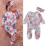 All In One Floral Ruffle Bottom Romper With Headband
