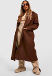Plus Belted Wool Look Coat - Chocolate
