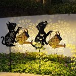 Lchpmy Solar-powered Metal Garden Stakes Light Display With Vintage Cat & Dog Silhouettes 1 2 4 Piece Set Festive Holiday Decora