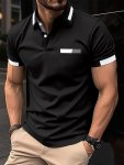 Men's Chic Color Block Short Sleeve Lapel Sports Shirt Summer Outdoor Gift For Men