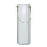Ribbed Clear Glass Vase With Metal Handle