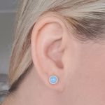 Azuza 925 Sterling Silver Sn Opal Earrings Azure Blue Size 7MM
