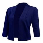 Aamilife Women's 3 4 Sleeve Cropped Cardigans Sweaters Jackets Open Front Short Shrugs For Dresses Navyblue XL