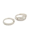 Silver Cubic Zirconia Band & Floral Stacking Rings 2-PACK - M l