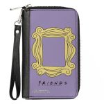Womens Pu Zip Around Wallet Rectangle Friends Monicas Peephole Frame Lavender Yellow