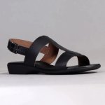 Ida H-bar Leather Flat Sandal - Black - 8