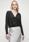 Deep V Bloson Bodysuit - Black