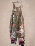 Floral Print Tie Strap Overall Jumpsuit Casual Sleeveless Overall Jumpsuit Women's Clothing