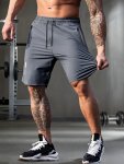 Men's Solid Shorts With Zipper Pockets Casual Elastic Waist High Stretch Drawstring Shorts For Summer