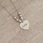 Claire Personalized Heart Ball Chain Necklace Silver Stainless Steel Ready In 3 Days