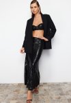 Woven Sequin Long Skirt - Black