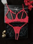 Erotic Floral Lace Lingerie Set Open Bust Bra & Open Crotch Thong Women's Sexy Lingerie & Underwear