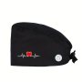 ECG Print Solid Color Working Cap Nurse Cap Women Man Unisex Adjustable Working Hats With Button Sweatband Tie Back
