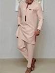 Ethnic Style 2-PIECE Outfit Men's Traditional Suit Long Sleeve Button Up African Dashiki Shirt And Pants Set