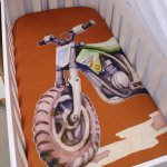 Cot Fitted Sheet Checkered Dirt Bike Rust And Olive Set